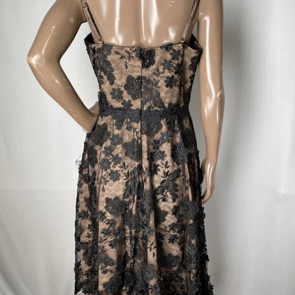 NEW DRESS THE POPULATION Cocktail Dress Black/Nude Size M Tahani Floral Midi - Picture 7 of 9